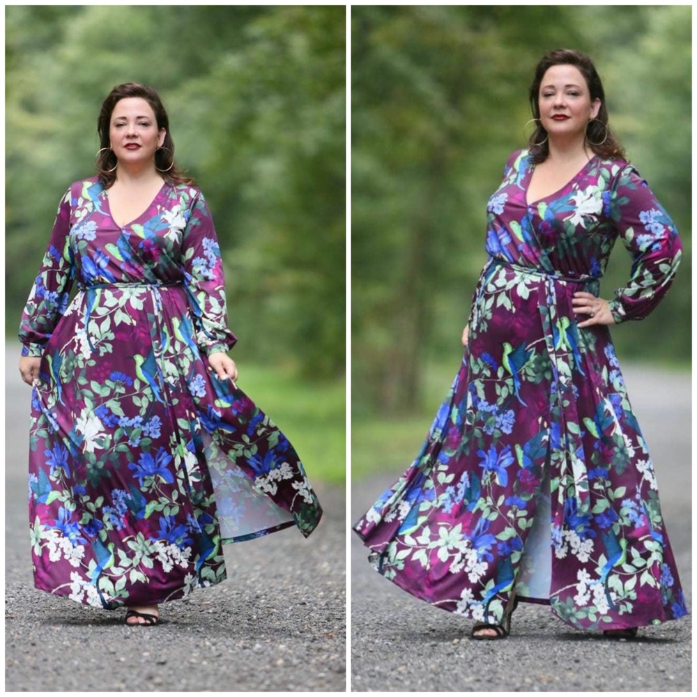 Eloquii Floral & Bird Printed Maxi Dress Size 24